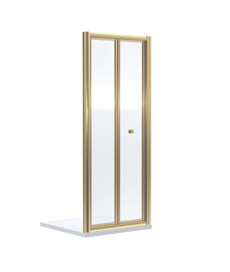 Nuie Rene Bi-Fold Shower Door, Aluminium Folding Glass Shower Screen Over Bath, Reversible Design in Brushed Brass, 1900 x 800mm