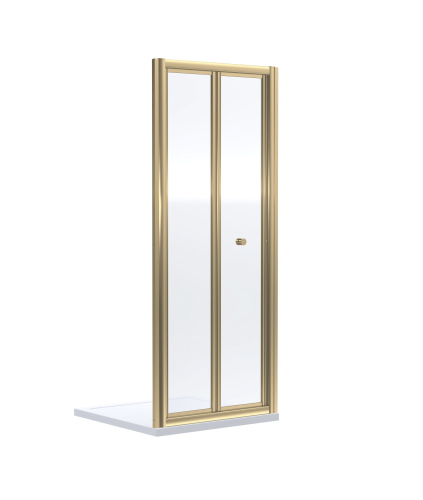 Nuie Rene Bi-Fold Shower Door, Aluminium Folding Glass Shower Screen Over Bath, Reversible Design in Brushed Brass, 1900 x 800mm