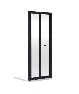 Nuie Rene Bi-Fold Shower Door, Aluminium Framed Folding Glass Shower Screen Over Bath, Reversible Design in Matt Black, 1900 ...