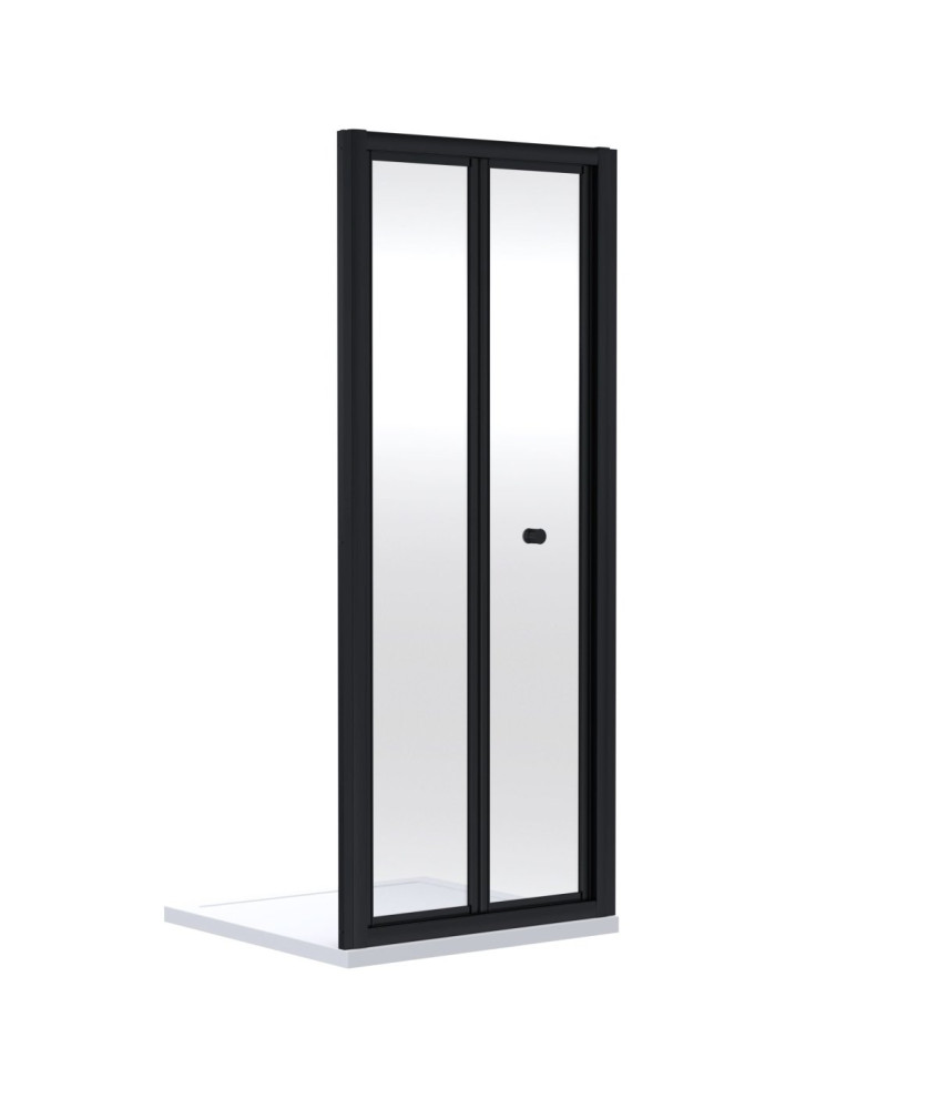 Nuie Rene Bi-Fold Shower Door, Aluminium Framed Folding Glass Shower Screen Over Bath, Reversible Design in Matt Black, 1900 ...