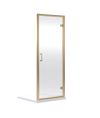 Nuie Rene Hinged Shower Door, Aluminium Semi-Frameless Glass Shower Screen, Durable Fixed Enclosure in Brushed Brass, 1900 x ...