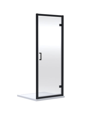 Nuie Rene Hinged Shower Door, Durable Aluminium Semi-Frameless Glass Shower Screen, Fixed Enclosure in Matt Black, 1900 x 760mm
