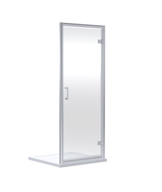 Nuie Rene Hinged Shower Door, Durable Aluminium Semi-Frameless Glass Shower Screen, Fixed Enclosure in Chrome, 1900 x 800mm