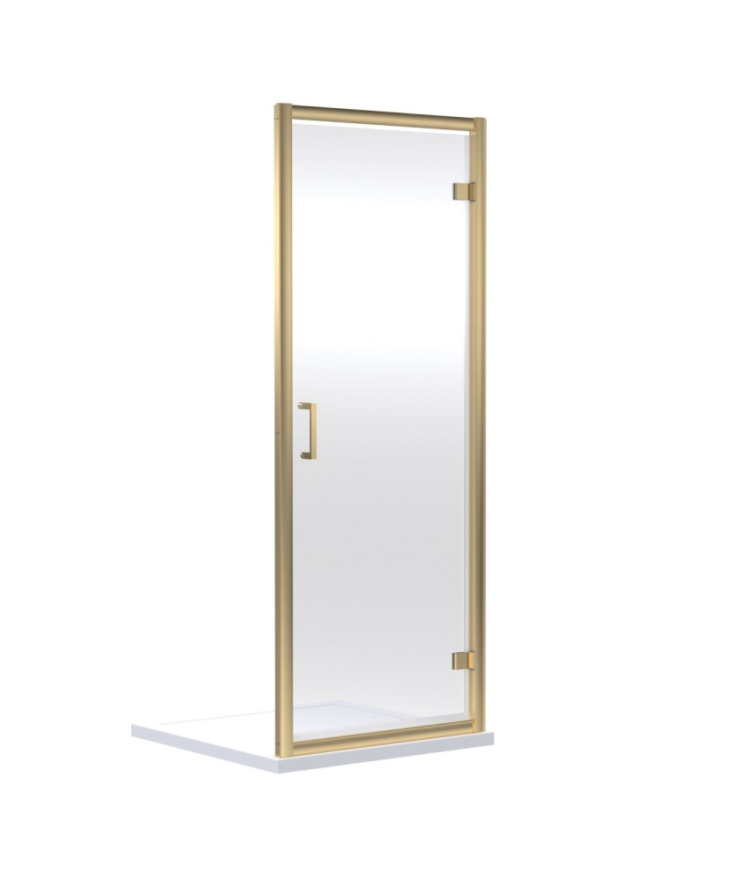 Nuie Rene Hinged Shower Door, Durable Aluminium Semi-Frameless Glass Shower Screen, Fixed Enclosure in Brushed Brass, 1900 x ...