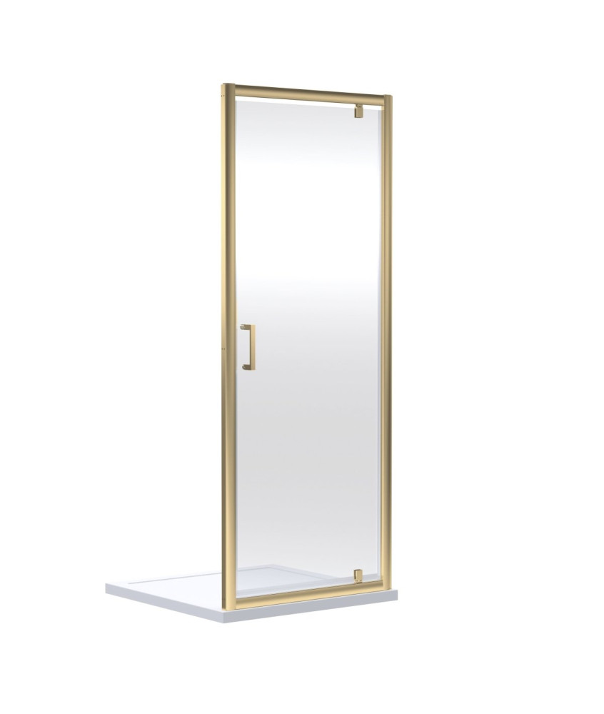 Nuie Rene Pivot Shower Door, Durable Toughened Glass with Reversible Outward Opening, Modern Enclosure in Brushed Brass, 1900...