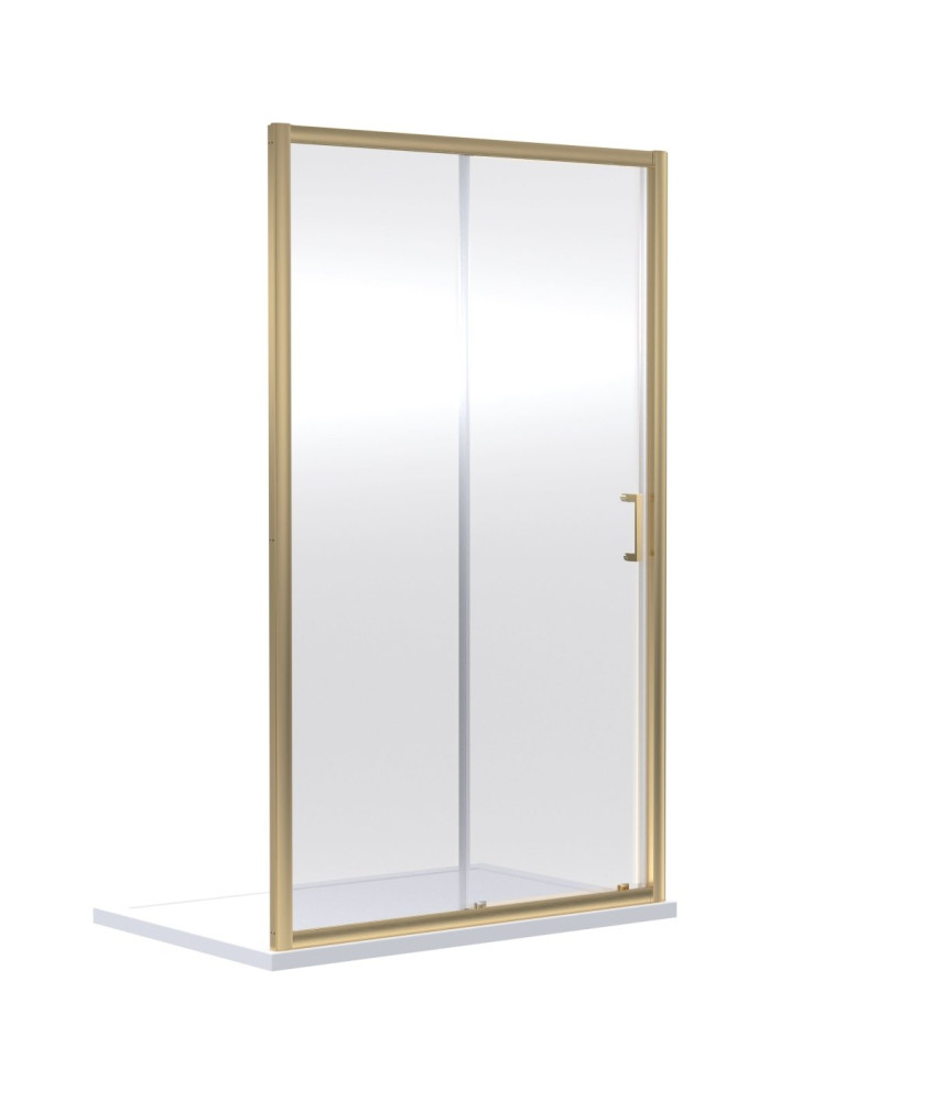 Nuie Rene Sliding Shower Door with D Shape Handle, Durable Toughened Glass Reversible Enclosure in Brushed Brass, 1900 x 1200mm