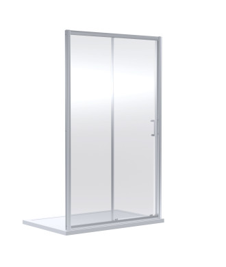Nuie Rene Sliding Shower Door with D Shape Handle, Durable Toughened Glass Reversible Enclosure in Chrome Frame, 1900 x 1400mm