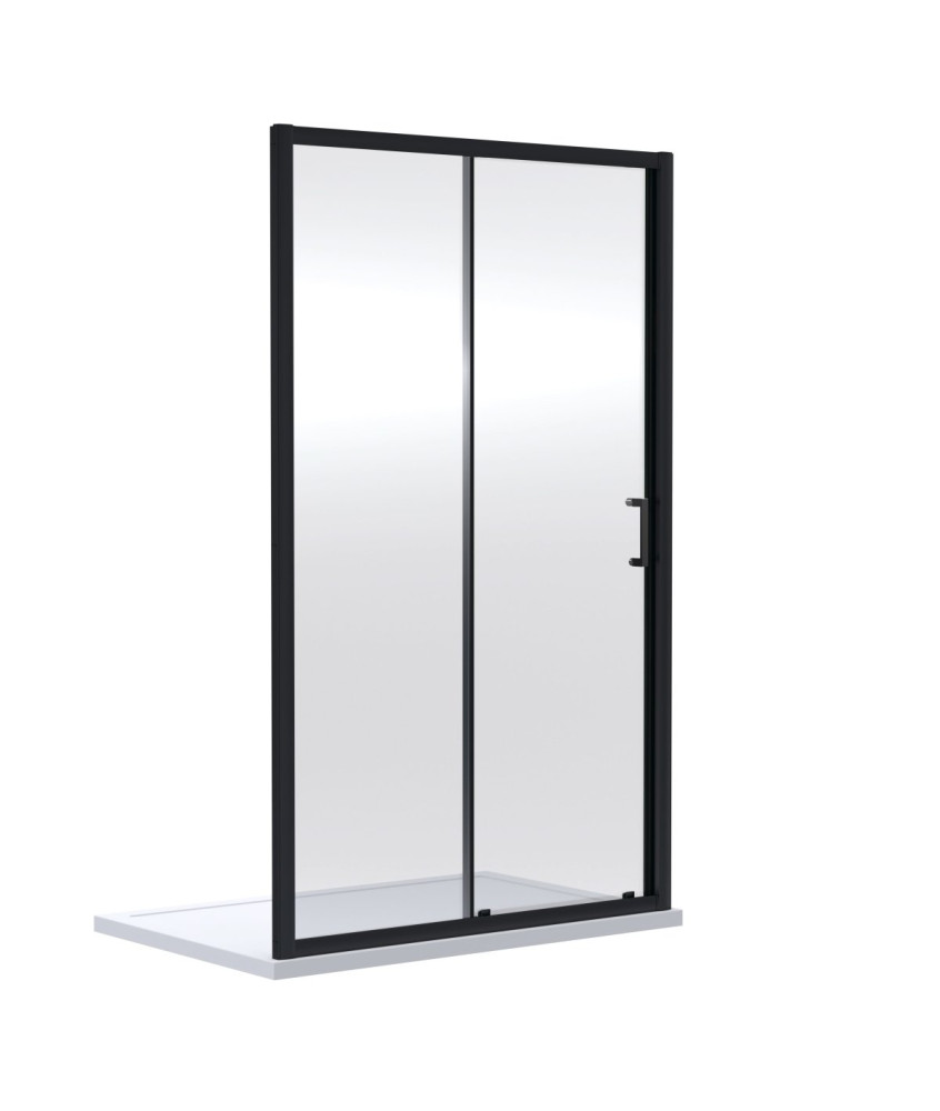 Nuie Rene Sliding Shower Door with D Shape Handle, Durable Toughened Glass Reversible Enclosure in Matt Black, 1900 x 1400mm