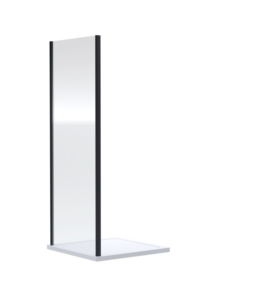 Nuie Rene Shower Side Panel, Durable Aluminium Frame Fixed Shower Screen, Modern Enclosures for Shower in Matt Black, 1900 x ...