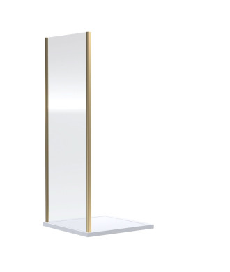 Nuie Rene Shower Side Panel, Durable Aluminium Frame Fixed Shower Screen, Enclosures for Shower in Brushed Brass, 1900 x 760mm