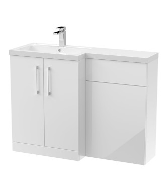 Nuie 1100mm Left Hand Combination, Polymarble Basin Pre-drilled with 1 Tap Hole, Bathroom Storage Unit in Gloss White