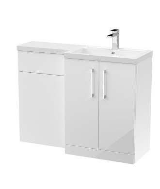Nuie 1100mm Right Hand Combination, Polymarble Basin Pre-drilled with 1 Tap Hole, Bathroom Storage Unit in Gloss White