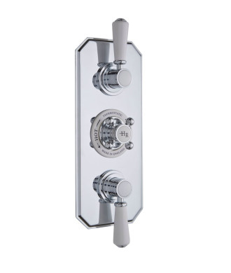 Old London White Topaz Twin Thermostatic Concealed Shower Valve, Durable Crosshead Handle and Dual Topaz Lever Traditional Ba...