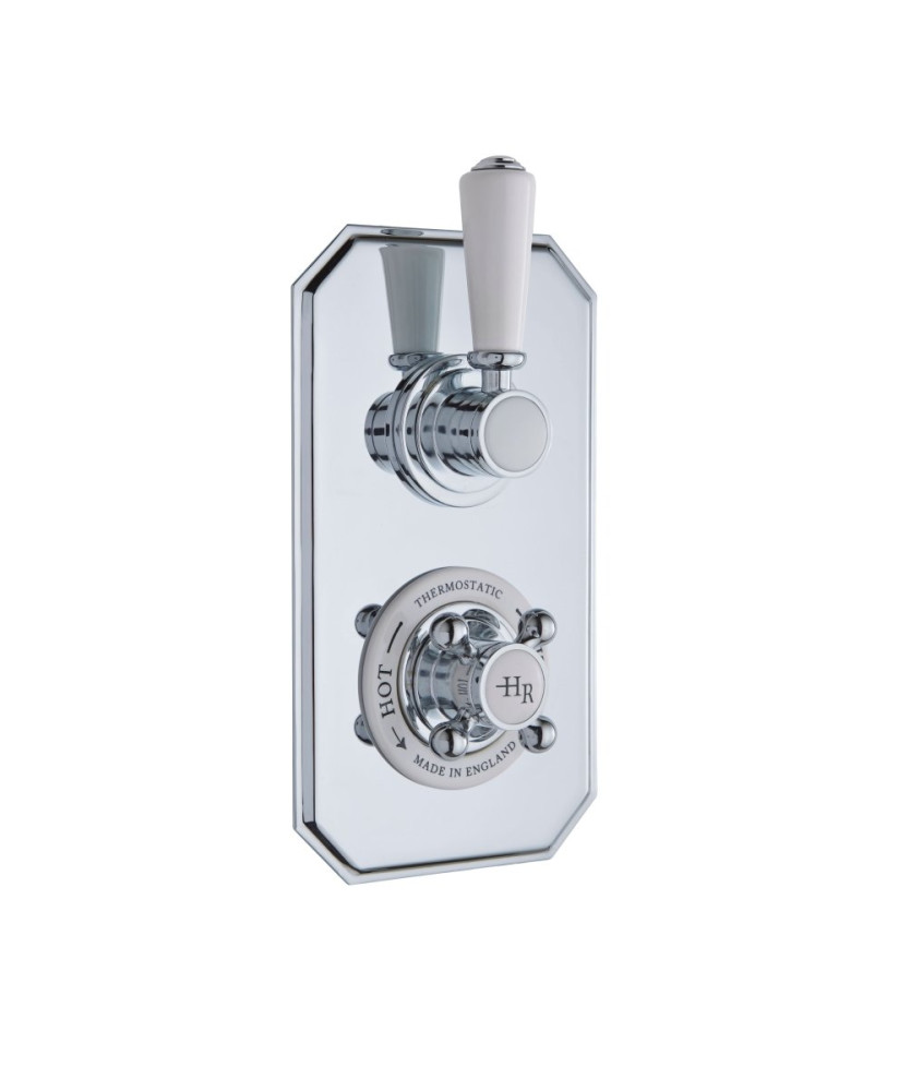 Old London White Topaz Twin Thermostatic Concealed Shower Valve with Diverter, Durable Crosshead Handle and Topaz Lever Tradi...