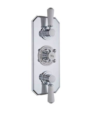 Old London White Topaz Twin Thermostatic Concealed Shower Valve with Diverter, Durable Crosshead Handle and Dual Topaz Lever ...