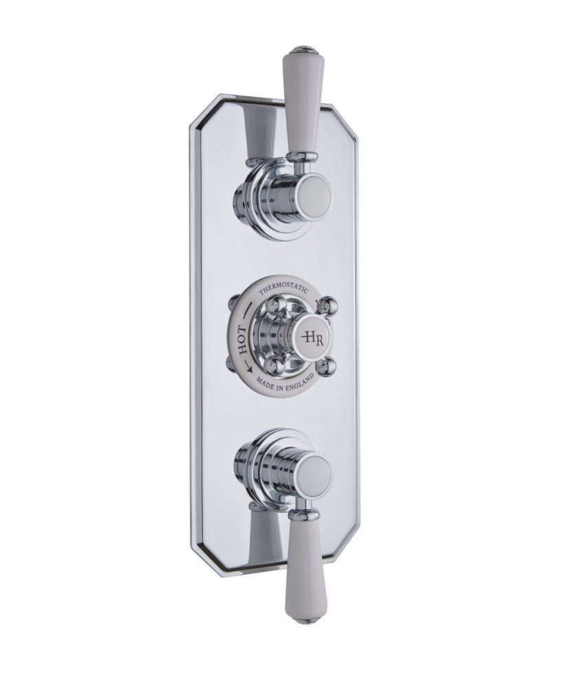 Old London White Topaz Twin Thermostatic Concealed Shower Valve with Diverter, Durable Crosshead Handle and Dual Topaz Lever ...