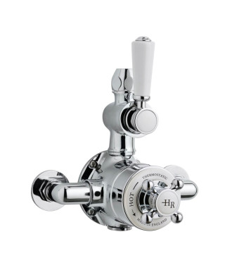 Old London Twin Thermostatic Exposed Shower Valve in White Topaz, Solid 2 Crosshead Handle, Accurate Flow Control in Chrome F...