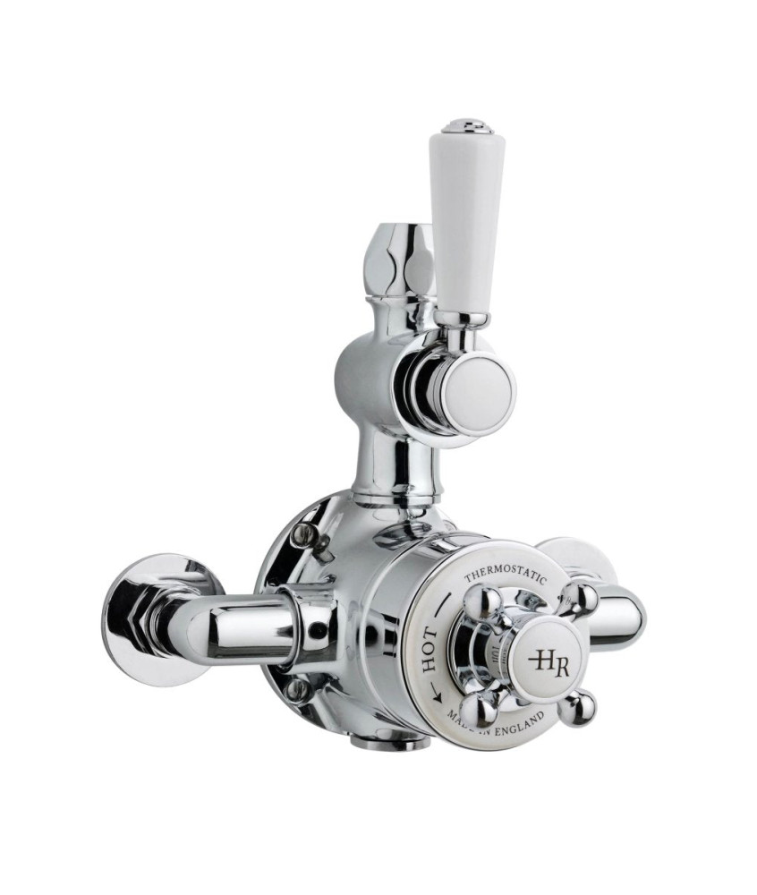 Old London Twin Thermostatic Exposed Shower Valve in White Topaz, Solid 2 Crosshead Handle, Accurate Flow Control in Chrome F...