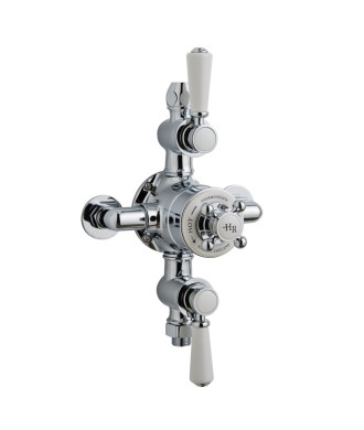Old London Triple Thermostatic Exposed Shower Valve in 2 White Topaz and Crosshead Handle, Accurate Flow Control in Chrome Fi...