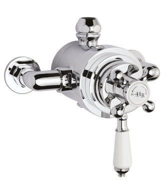 Old London Exposed Dual Shower Valve with Topaz Leverand Crosshead Handle, Thermostatic Bath Shower Mixer in Chrome Finish