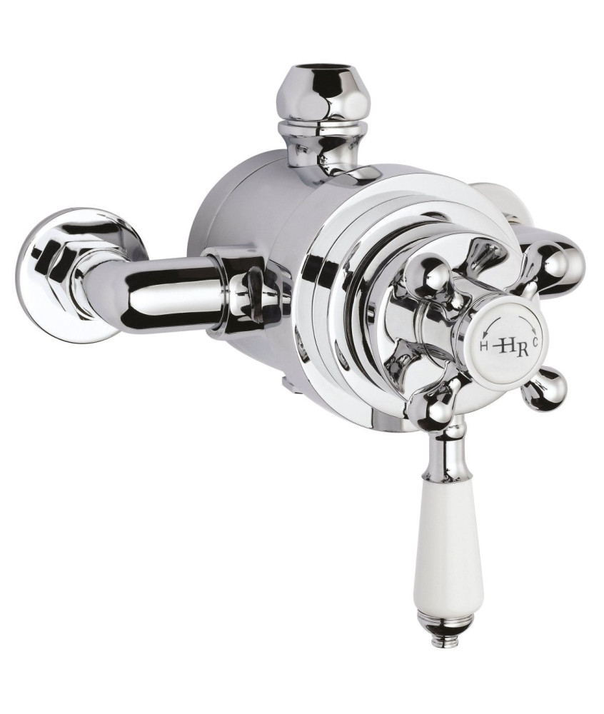 Old London Exposed Dual Shower Valve with Topaz Leverand Crosshead Handle, Thermostatic Bath Shower Mixer in Chrome Finish