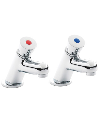 Nuie Self Closing Non-Concussive Basin Pillar Taps - Chrome