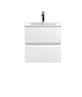 Hudson Reed Urban Wall Hung 2 Drawer Vanity Unit with Minimalist Ceramic Basin, Modern Bathroom Furniture in Satin White, 500mm