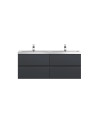 Hudson Reed Urban Wall Hung 4 Drawer Vanity Unit with Double Ceramic Basin, Modern Bathroom Furniture in Soft Black, 1200mm