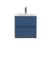 Hudson Reed Urban Wall Hung 2 Drawer Vanity Unit with Minimalist Ceramic Basin, Modern Bathroom Furniture in Satin Blue, 500mm