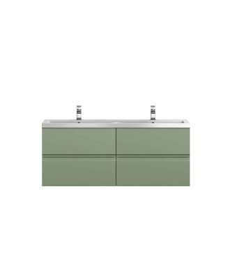 Hudson Reed Urban Wall Hung 4 Drawer Vanity Unit with Double Ceramic Basin, Modern Bathroom Furniture in Satin Green, 1200mm