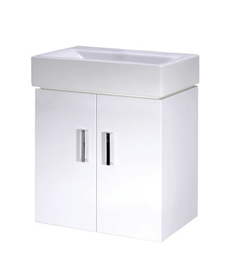 Nuie Mayford 2 Door Wall Hung Vanity Unit With Basin 450mm Wide - Gloss White