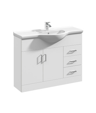 Nuie Mayford 2 Door And 3 Drawer Floorstanding Vanity Unit With Round Basin 1050mm Wide - Gloss White