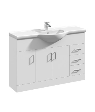 Nuie Mayford 3 Door And 3 Drawer Floorstanding Vanity Unit With Round Basin 850mm Wide - Gloss White