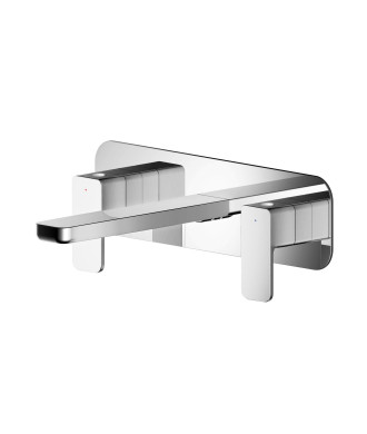 Nuie Windon 3-Hole Wall Mounted Basin Mixer Tap With Plate - Chrome