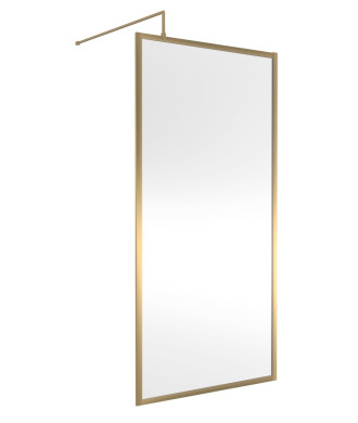 Hudson Reed Full Outer Frame Wetroom Screen, Toughened Glass with Support Bar & Wetroom Shower Screen in Brushed Brass, 1950x...