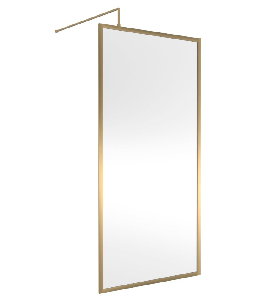 Hudson Reed Full Outer Frame Wetroom Screen, Toughened Glass with Support Bar & Wetroom Shower Screen in Brushed Brass, 1950x...