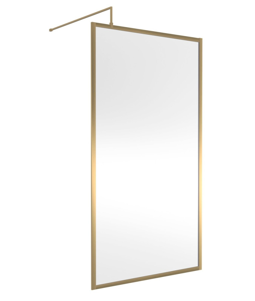 Hudson Reed Full Outer Frame Wetroom Screen, Toughened Glass with Support Bar & Wetroom Shower Screen in Brushed Brass, 1950x...