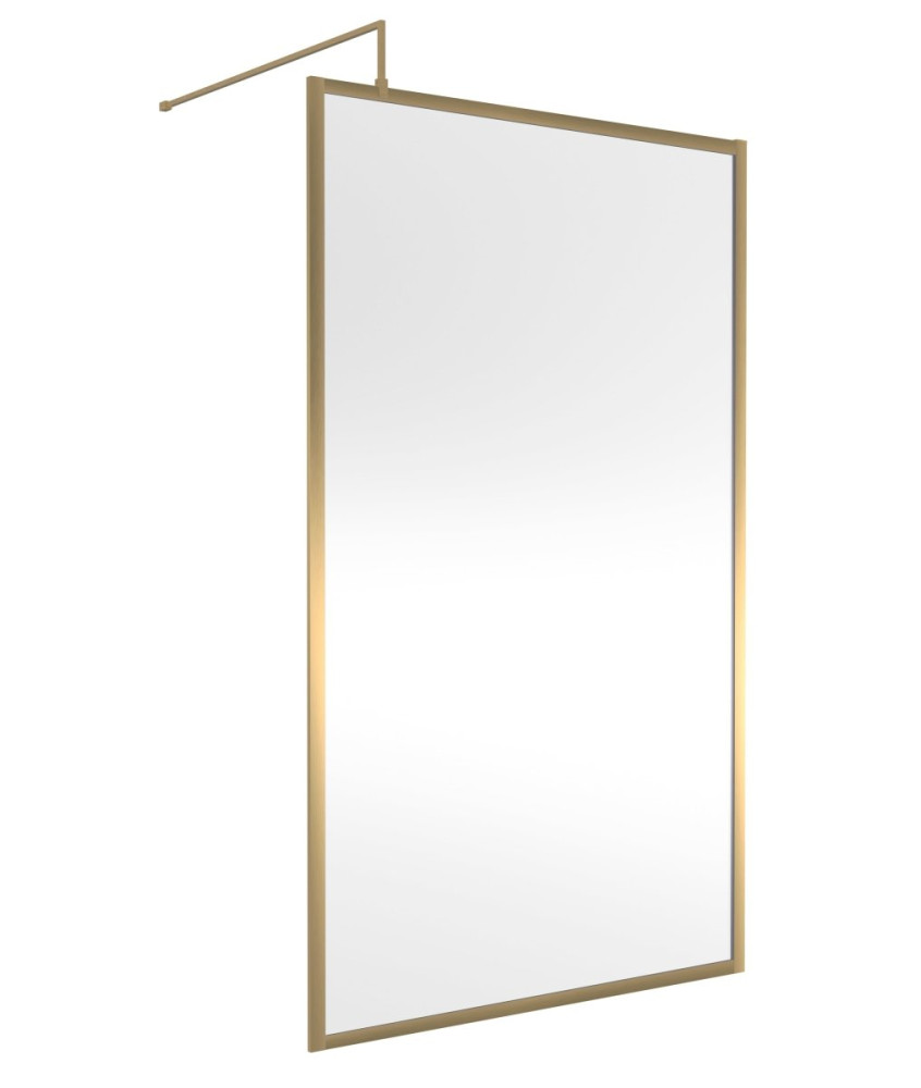 Hudson Reed Full Outer Frame Wetroom Screen, Toughened Glass with Support Bar & Wetroom Shower Screen in Brushed Brass, 1950x...