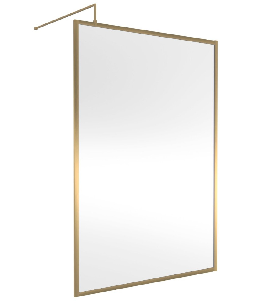 Hudson Reed Full Outer Frame Wetroom Screen, Toughened Glass with Support Bar & Wetroom Shower Screen in Brushed Brass, 1950x...
