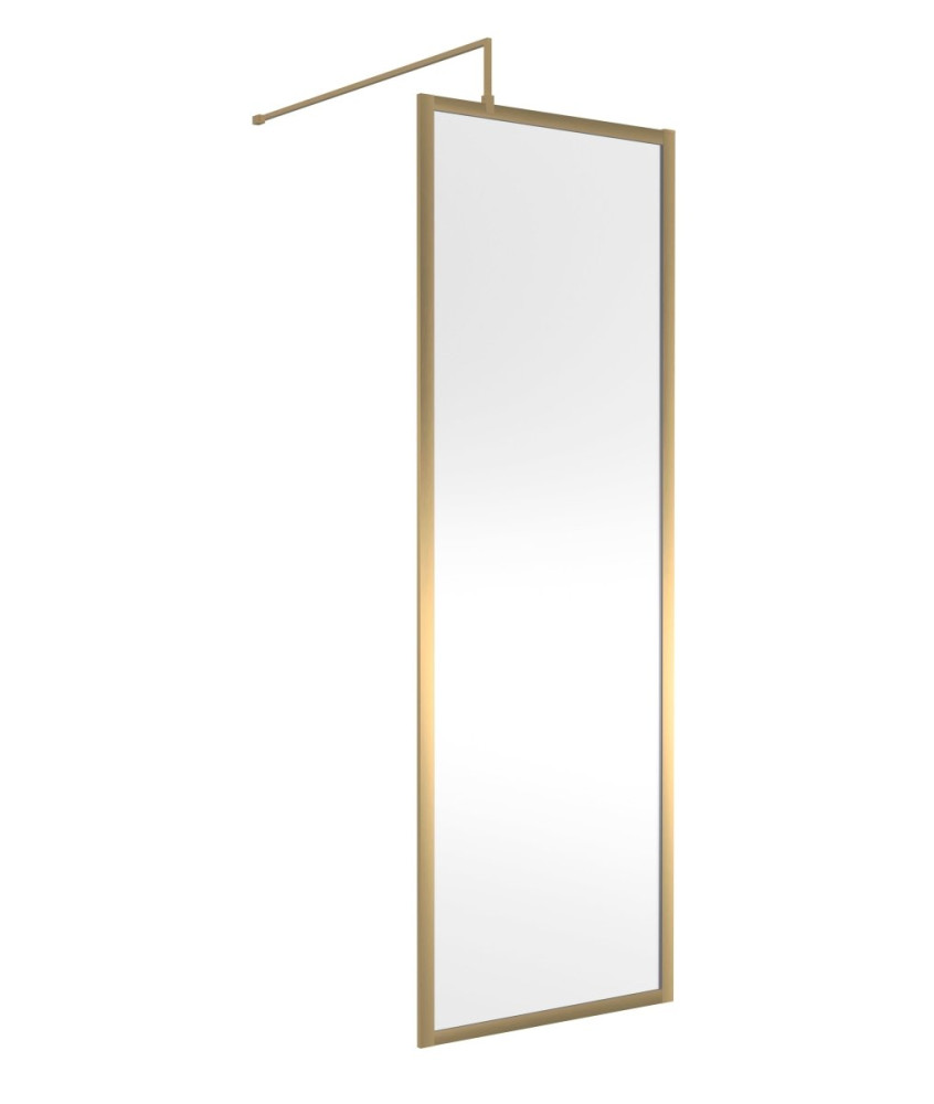 Hudson Reed Full Outer Frame Wetroom Screen, Toughened Glass with Support Bar & Wetroom Shower Screen in Brushed Brass, 1950x...