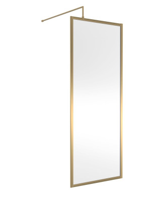 Hudson Reed Full Outer Frame Wetroom Screen, Toughened Glass with Support Bar & Wetroom Shower Screen in Brushed Brass, 1950x...