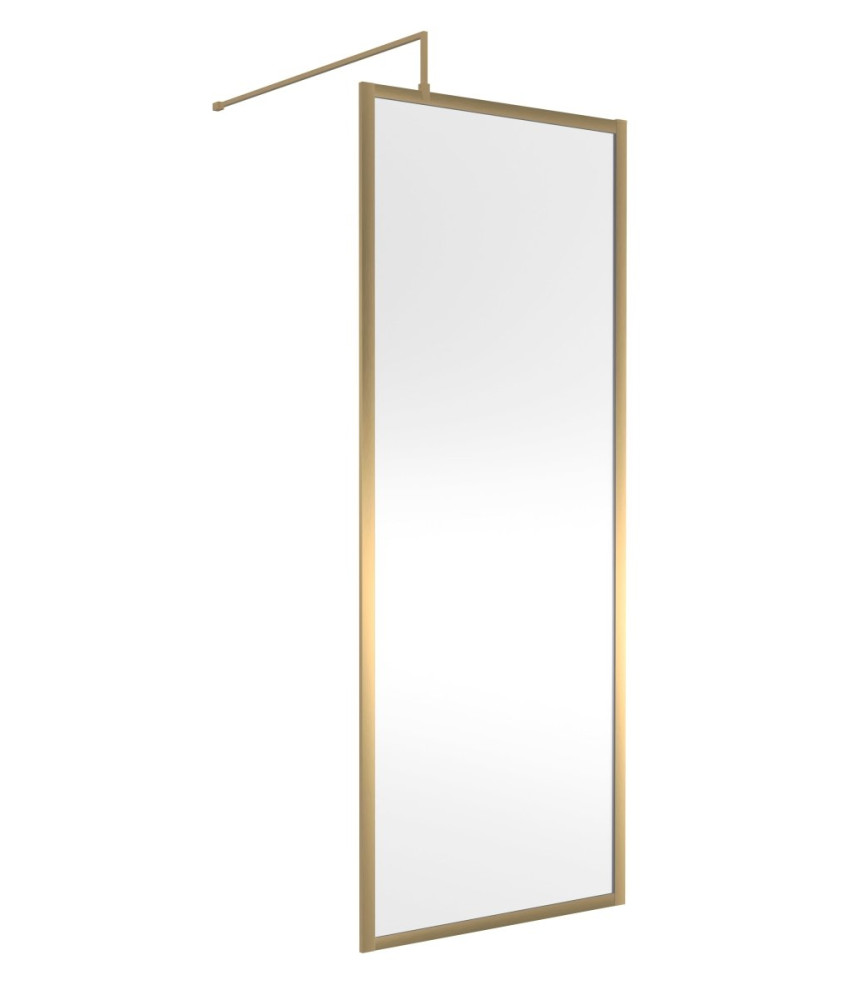 Hudson Reed Full Outer Frame Wetroom Screen, Toughened Glass with Support Bar & Wetroom Shower Screen in Brushed Brass, 1950x...