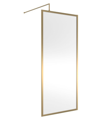 Hudson Reed Full Outer Frame Wetroom Screen, Toughened Glass with Support Bar & Wetroom Shower Screen in Brushed Brass, 1950x...