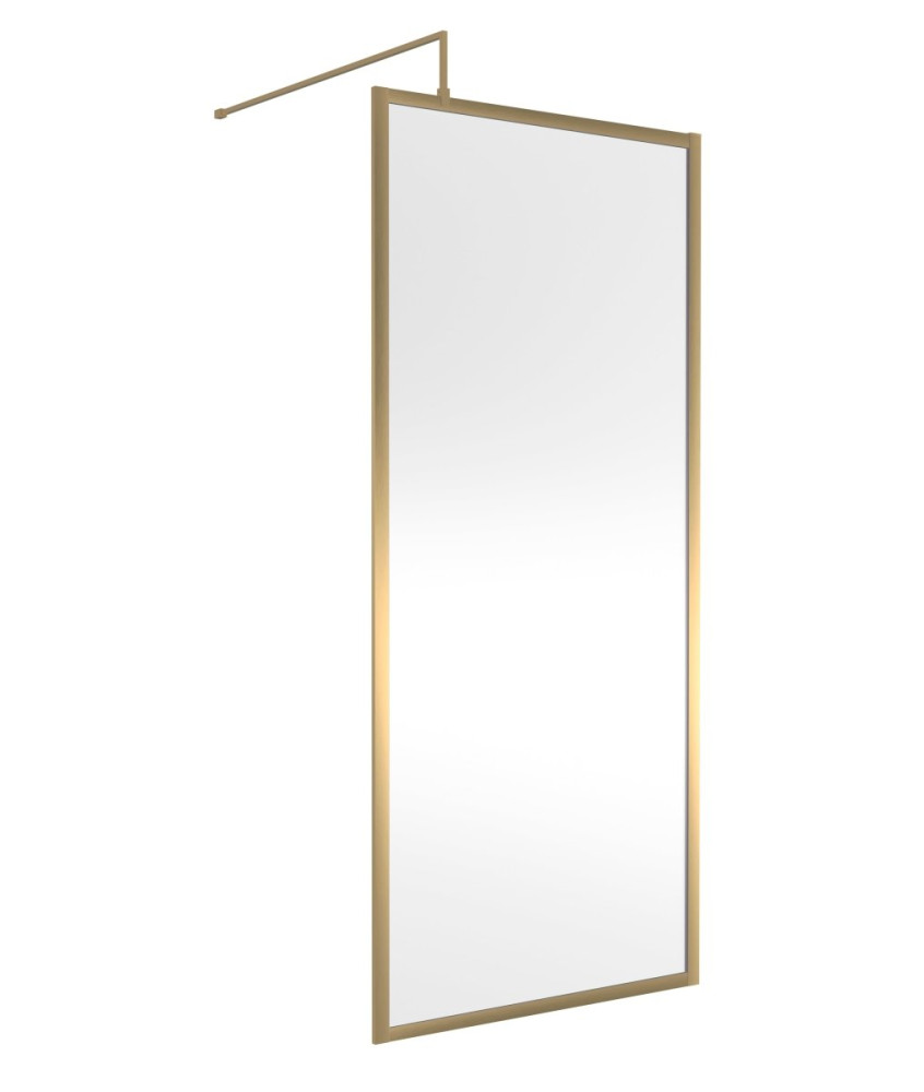Hudson Reed Full Outer Frame Wetroom Screen, Toughened Glass with Support Bar & Wetroom Shower Screen in Brushed Brass, 1950x...