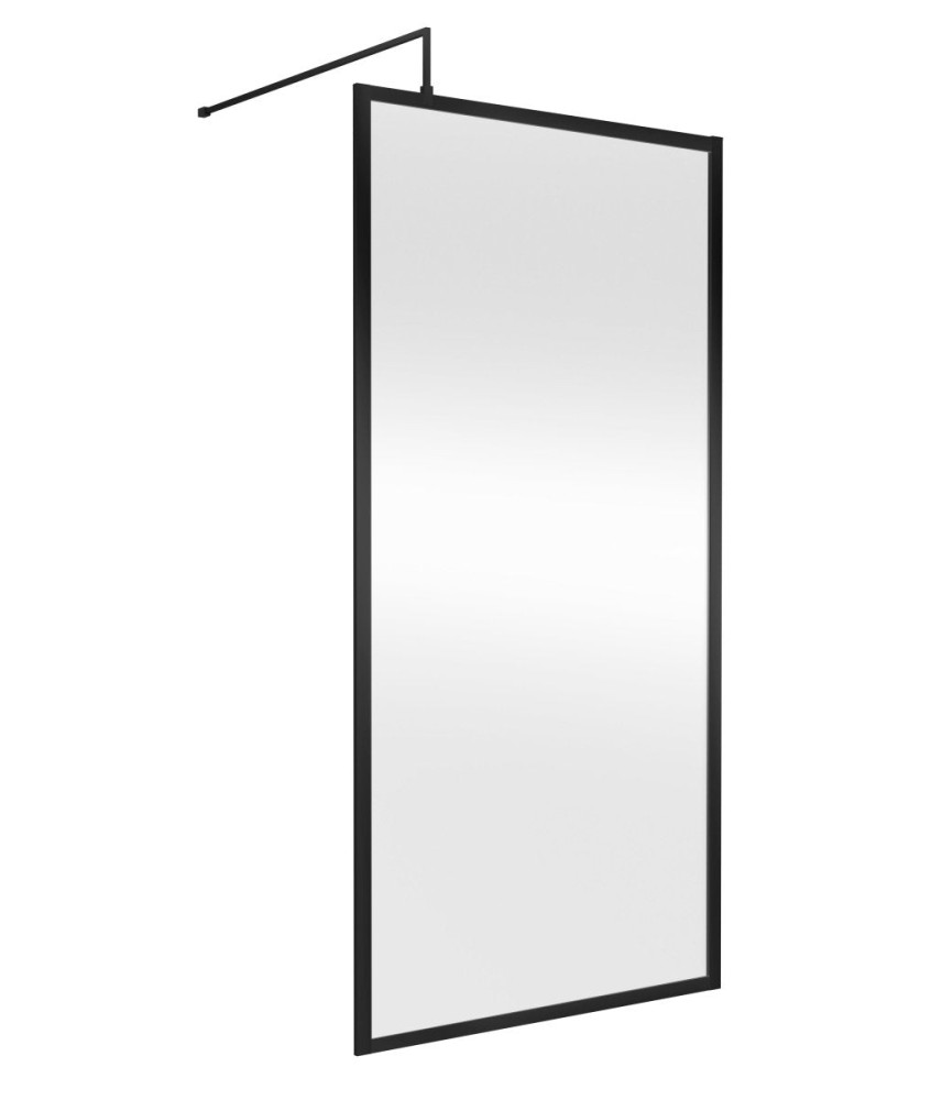 Hudson Reed Full Outer Frame Wetroom Screen, Toughened Glass with Support Bar & Wetroom Shower Screen in Matt Black, 1950x1000mm