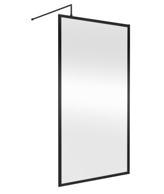 Hudson Reed Full Outer Frame Wetroom Screen, Toughened Glass with Support Bar & Wetroom Shower Screen in Matt Black, 1950x1100mm