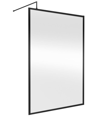 Hudson Reed Full Outer Frame Wetroom Screen, Toughened Glass with Support Bar & Wetroom Shower Screen in Matt Black, 1950x1400mm