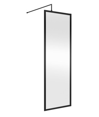 Hudson Reed Full Outer Frame Wetroom Screen, Toughened Glass with Support Bar & Wetroom Shower Screen in Matt Black, 1950x700mm