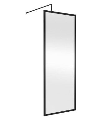Hudson Reed Full Outer Frame Wetroom Screen, Toughened Glass with Support Bar & Wetroom Shower Screen in Matt Black, 1950x800mm