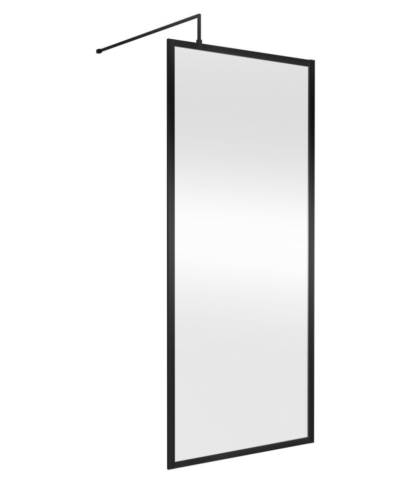 Hudson Reed Full Outer Frame Wetroom Screen, Toughened Glass with Support Bar & Wetroom Shower Screen in Matt Black, 1950x900mm